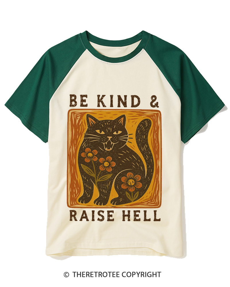 TheRetroTee Be Kind & Raise Hell 1970s Raglan Baseball T-Shirt