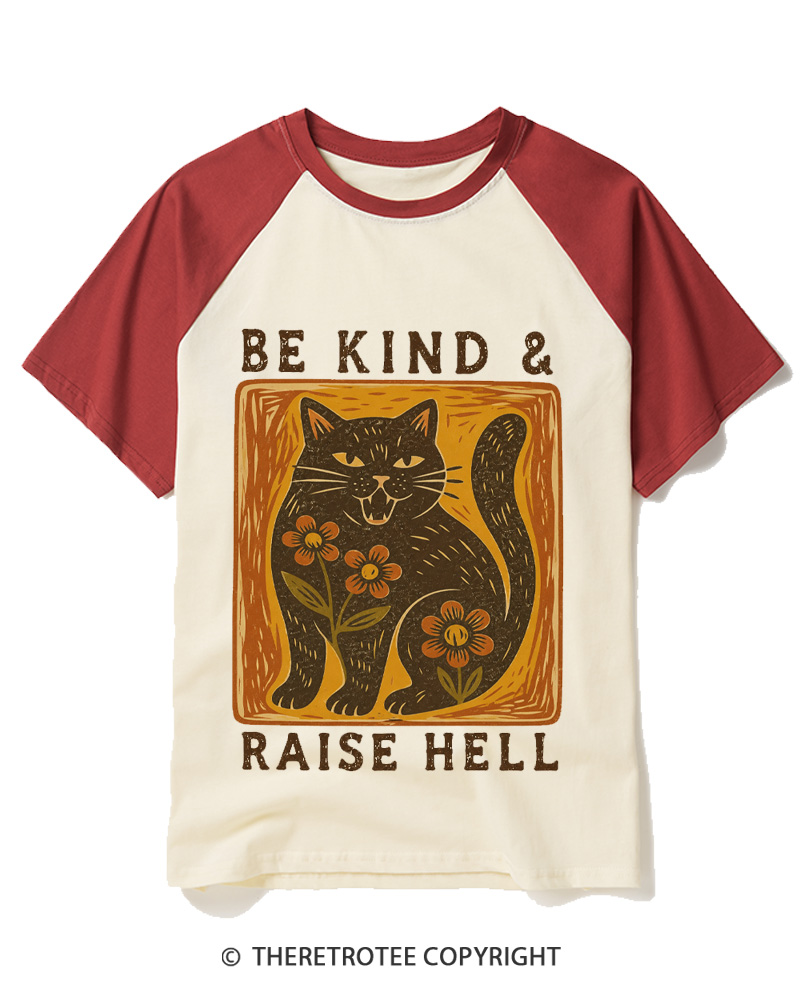 TheRetroTee Be Kind & Raise Hell 1970s Raglan Baseball T-Shirt