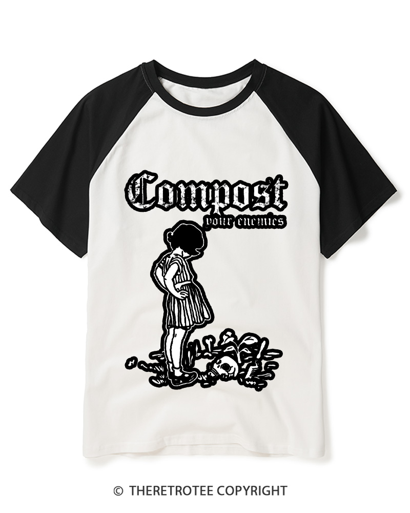 TheRetroTee Compost Your Enemies 1980s Raglan Baseball T-Shirt