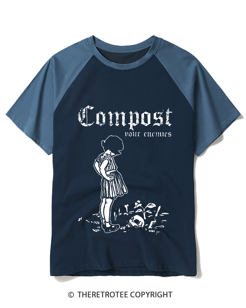 TheRetroTee Compost Your Enemies 1980s Raglan Baseball T-Shirt