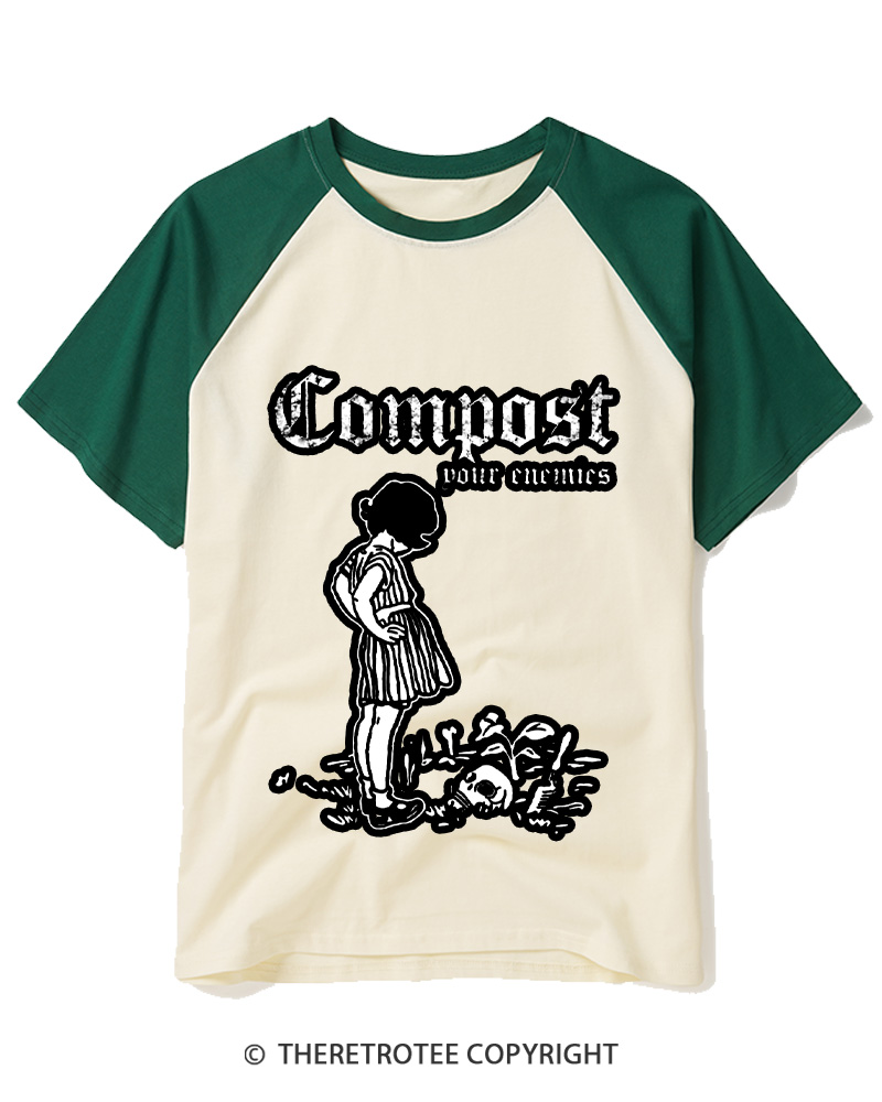 TheRetroTee Compost Your Enemies 1980s Raglan Baseball T-Shirt