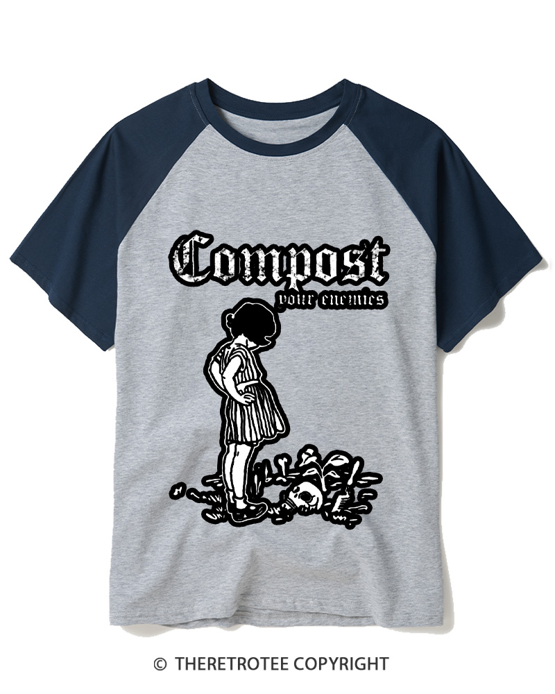 TheRetroTee Compost Your Enemies 1980s Raglan Baseball T-Shirt
