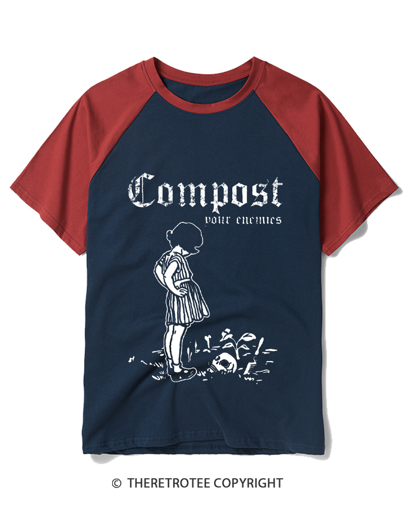 TheRetroTee Compost Your Enemies 1980s Raglan Baseball T-Shirt