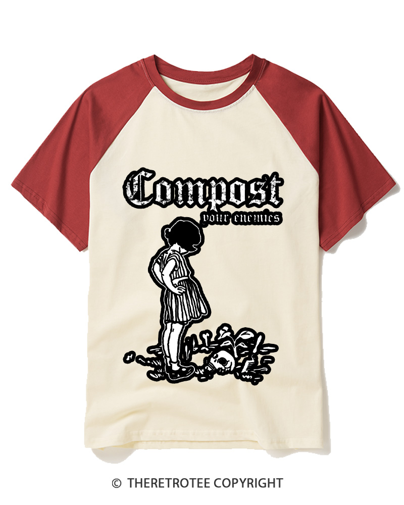 TheRetroTee Compost Your Enemies 1980s Raglan Baseball T-Shirt