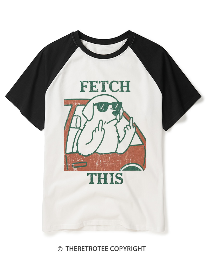 TheRetroTee Fetch This Dog 1990s Raglan Baseball T-Shirt