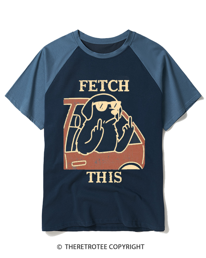 TheRetroTee Fetch This Dog 1990s Raglan Baseball T-Shirt