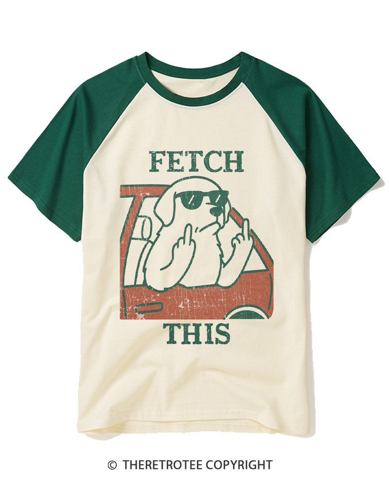 TheRetroTee Fetch This Dog 1990s Raglan Baseball T-Shirt