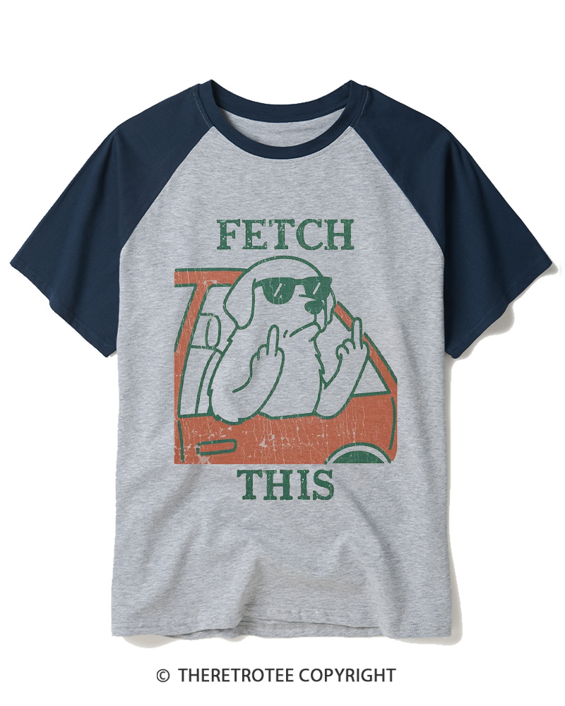 TheRetroTee Fetch This Dog 1990s Raglan Baseball T-Shirt
