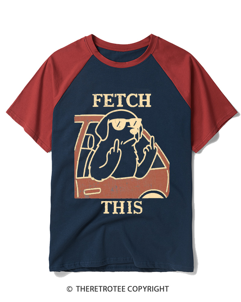 TheRetroTee Fetch This Dog 1990s Raglan Baseball T-Shirt