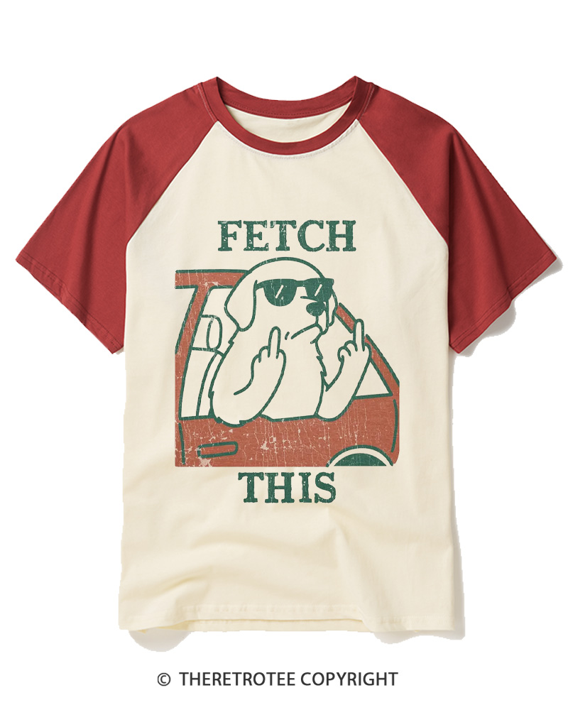TheRetroTee Fetch This Dog 1990s Raglan Baseball T-Shirt