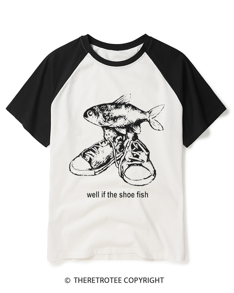 TheRetroTee Shoe Fish 1970s Raglan Baseball T-Shirt