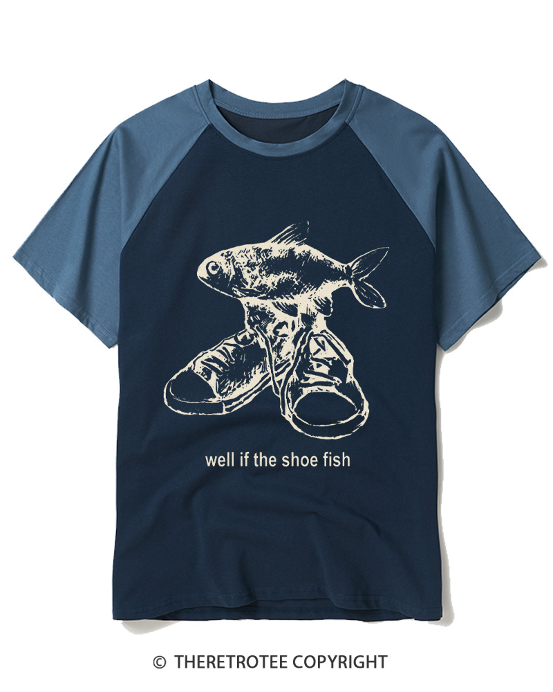 TheRetroTee Shoe Fish 1970s Raglan Baseball T-Shirt