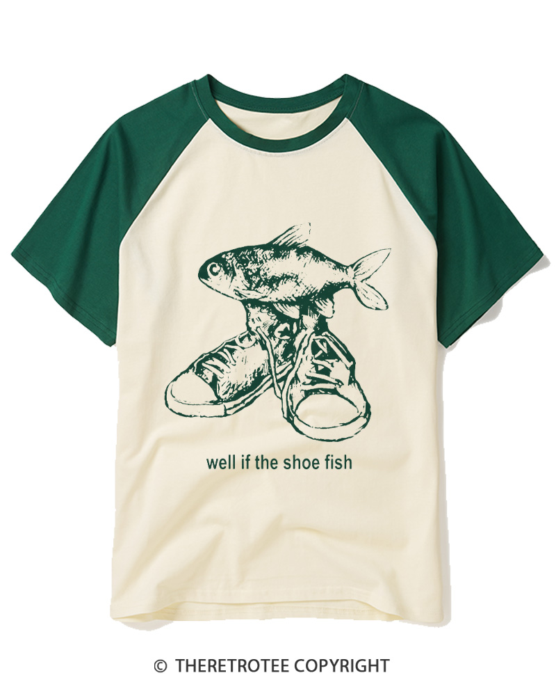 TheRetroTee Shoe Fish 1970s Raglan Baseball T-Shirt
