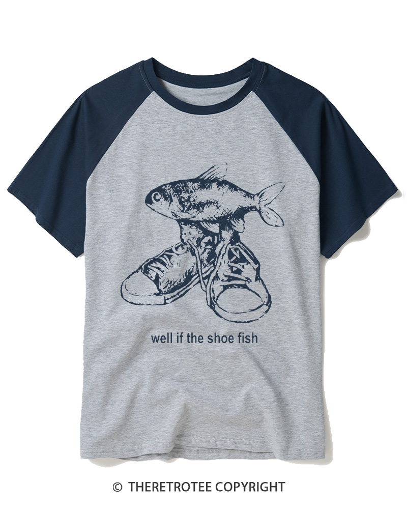 TheRetroTee Shoe Fish 1970s Raglan Baseball T-Shirt