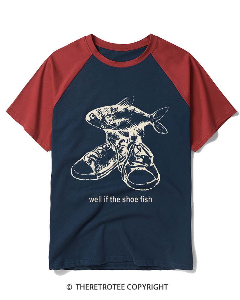 TheRetroTee Shoe Fish 1970s Raglan Baseball T-Shirt