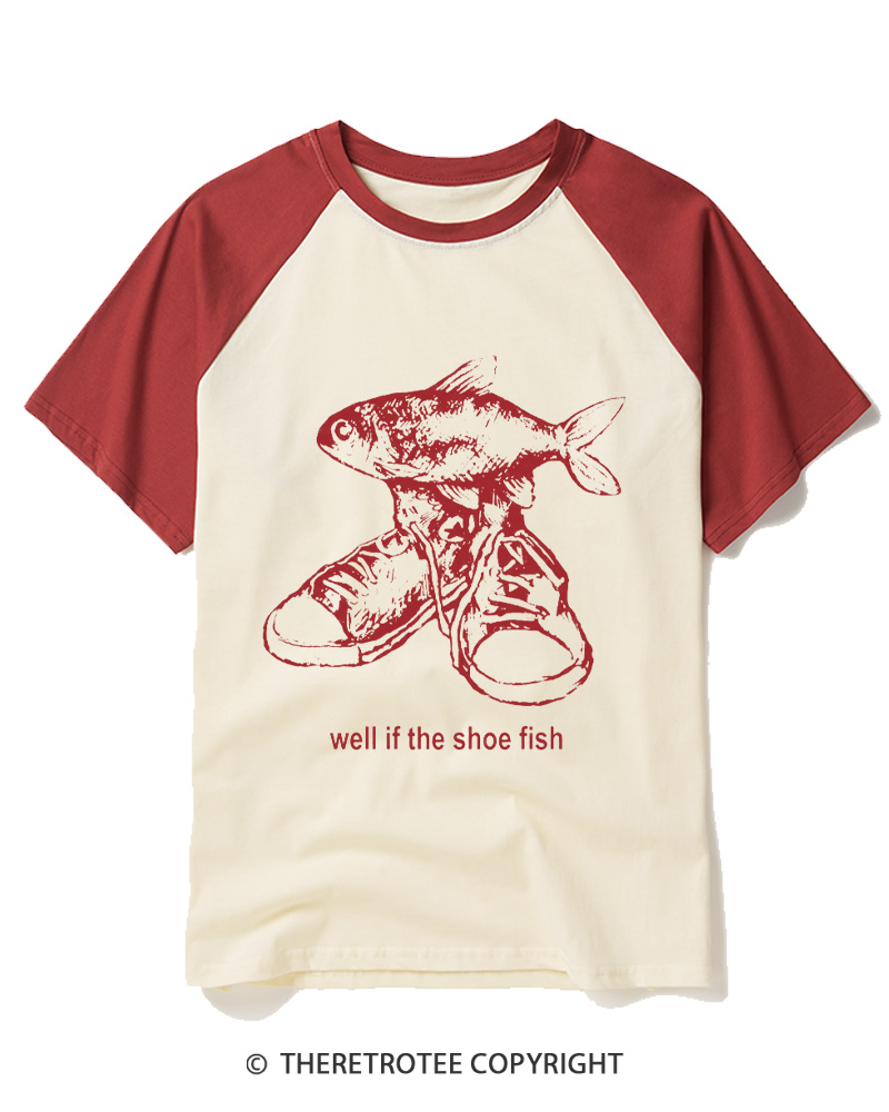 TheRetroTee Shoe Fish 1970s Raglan Baseball T-Shirt