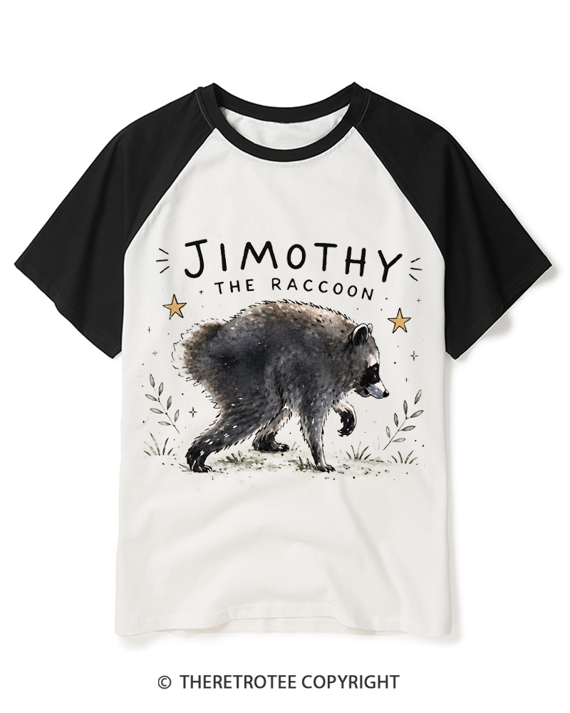 TheRetroTee Hot Jimothy Summer Raccoon Raglan Baseball T-Shirt