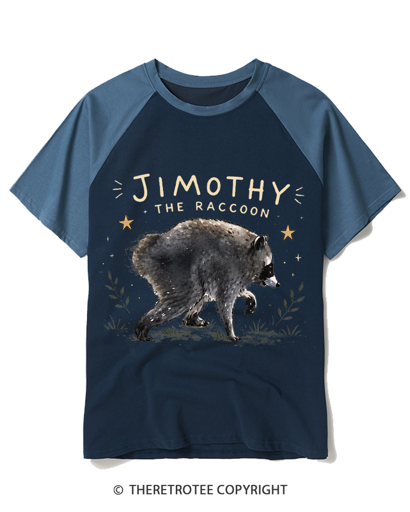 TheRetroTee Hot Jimothy Summer Raccoon Raglan Baseball T-Shirt