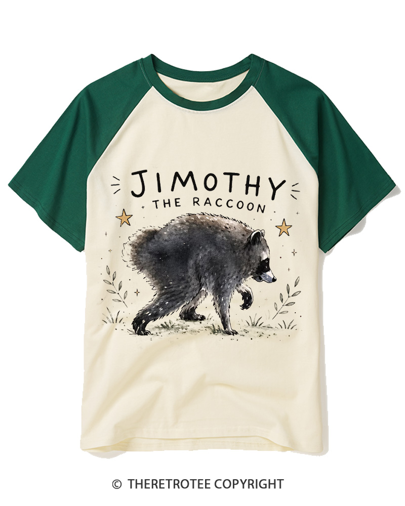 TheRetroTee Hot Jimothy Summer Raccoon Raglan Baseball T-Shirt