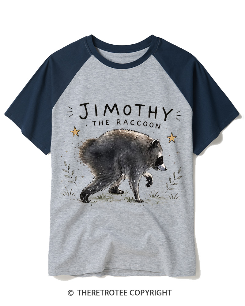 TheRetroTee Hot Jimothy Summer Raccoon Raglan Baseball T-Shirt