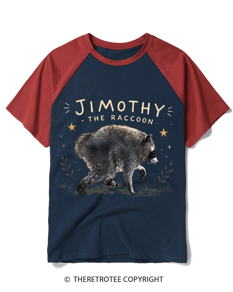 TheRetroTee Hot Jimothy Summer Raccoon Raglan Baseball T-Shirt