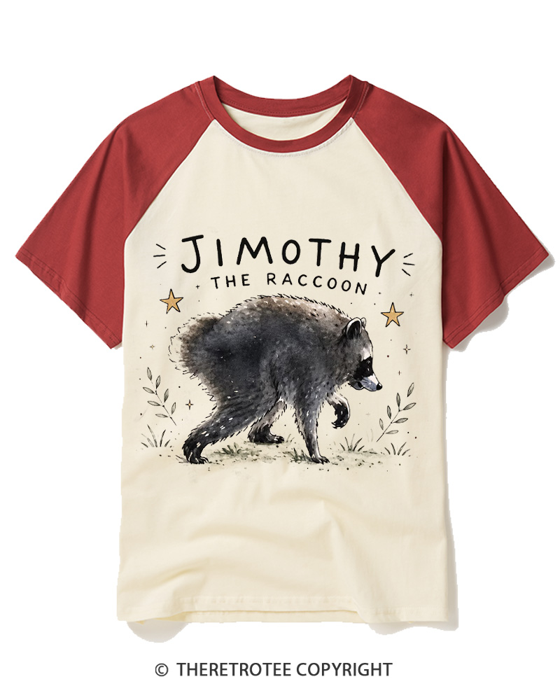 TheRetroTee Hot Jimothy Summer Raccoon Raglan Baseball T-Shirt