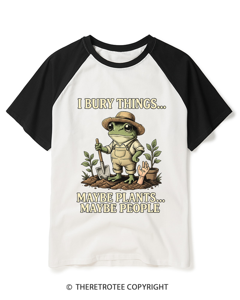 TheRetroTee I Bury Things 1950s Raglan Baseball T-Shirt