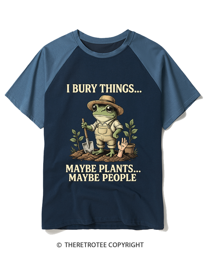 TheRetroTee I Bury Things 1950s Raglan Baseball T-Shirt