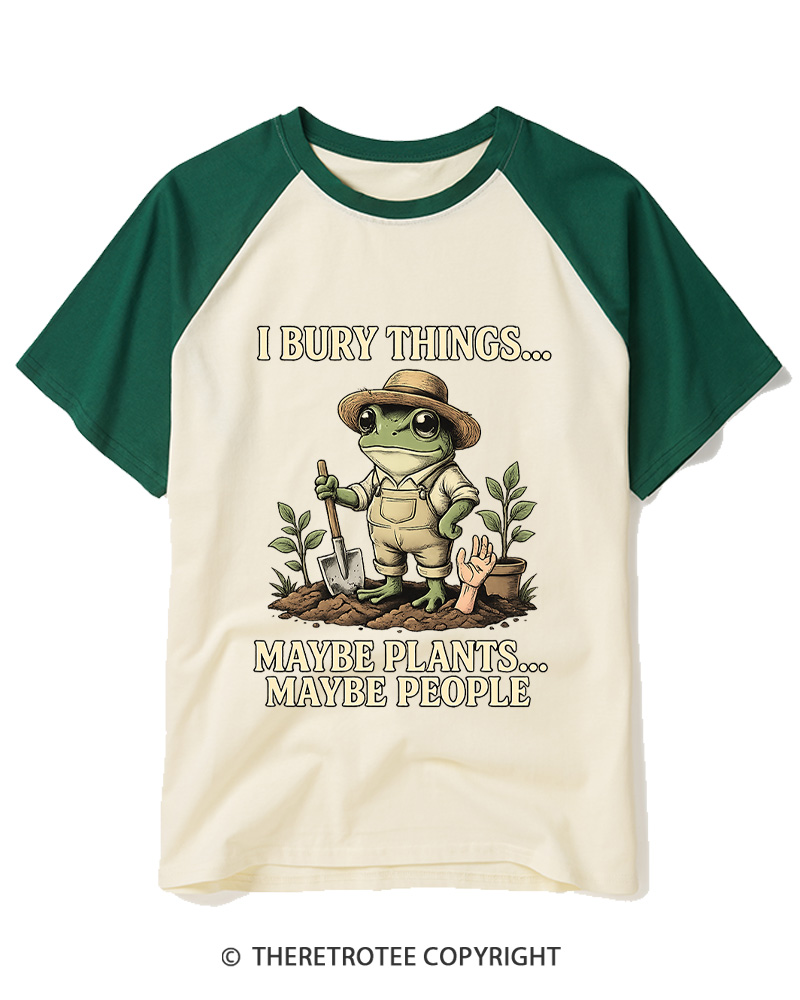 TheRetroTee I Bury Things 1950s Raglan Baseball T-Shirt