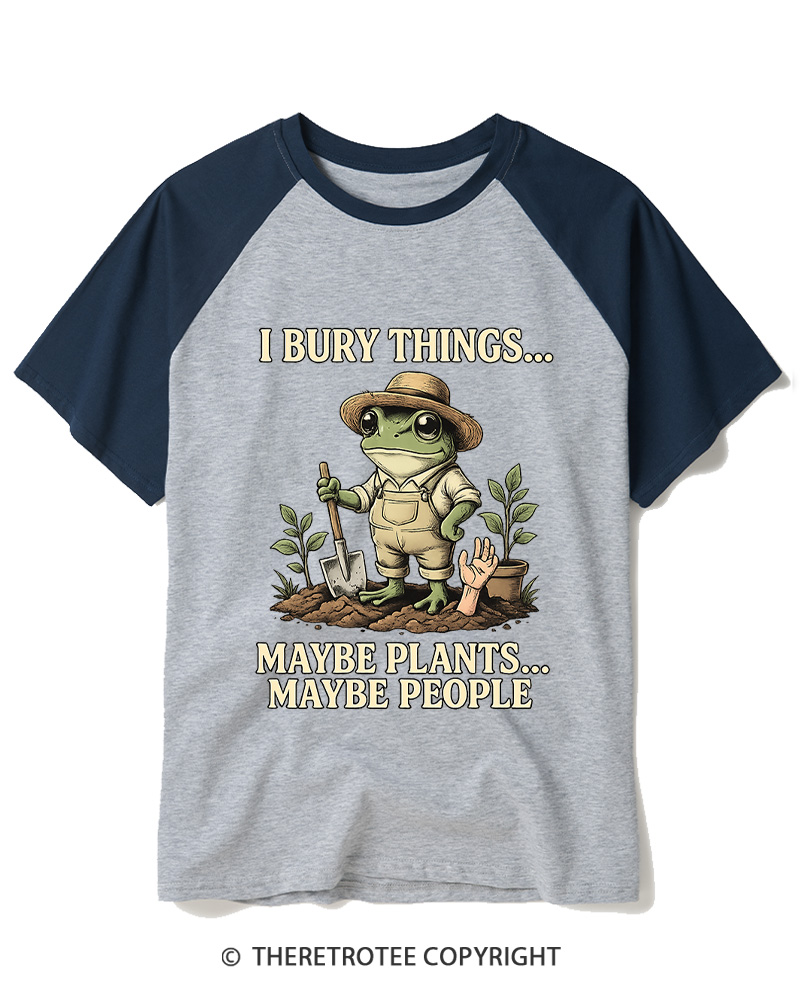 TheRetroTee I Bury Things 1950s Raglan Baseball T-Shirt