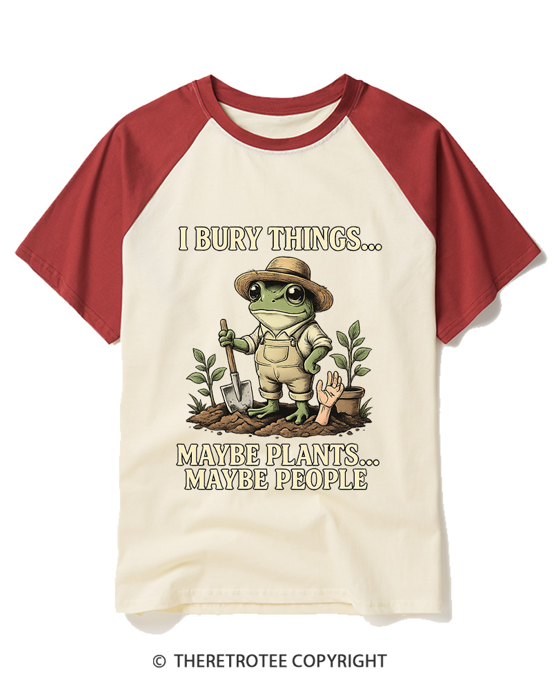 TheRetroTee I Bury Things 1950s Raglan Baseball T-Shirt
