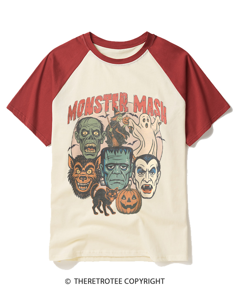TheRetroTee Retro Halloween Spooky Season 1970s Raglan Baseball T-Shirt