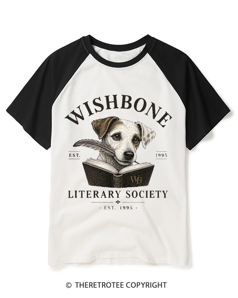 TheRetroTee Wishbone Literary Society 1990s Raglan Baseball T-Shirt