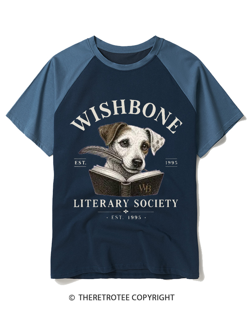 TheRetroTee Wishbone Literary Society 1990s Raglan Baseball T-Shirt