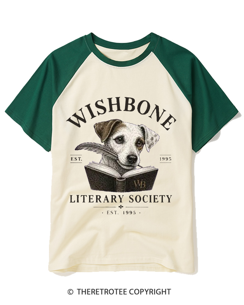 TheRetroTee Wishbone Literary Society 1990s Raglan Baseball T-Shirt