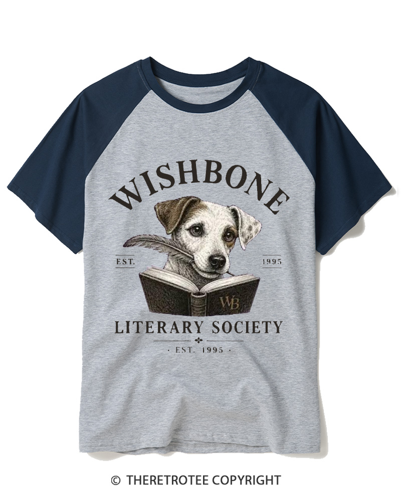 TheRetroTee Wishbone Literary Society 1990s Raglan Baseball T-Shirt
