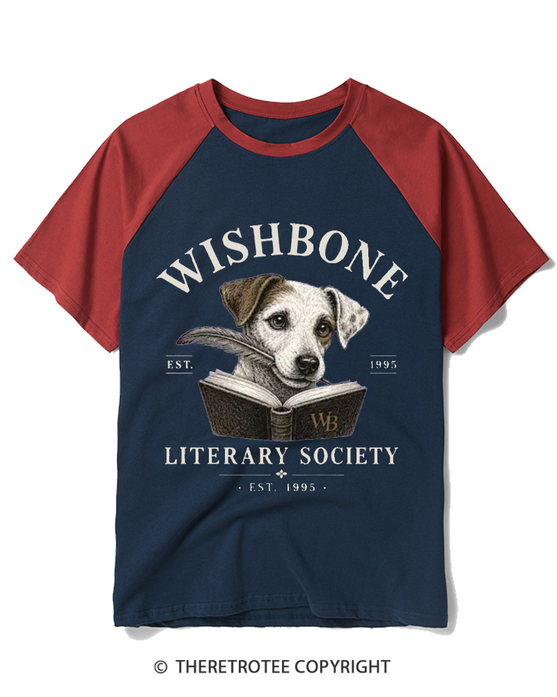 TheRetroTee Wishbone Literary Society 1990s Raglan Baseball T-Shirt