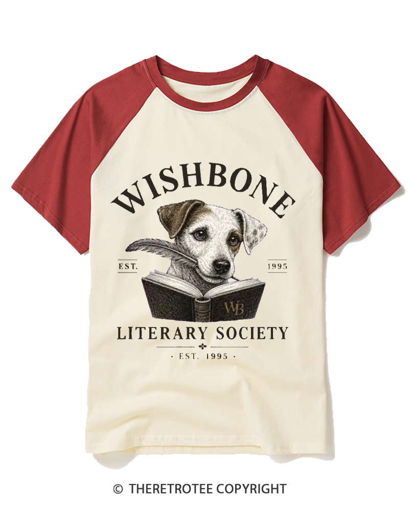 TheRetroTee Wishbone Literary Society 1990s Raglan Baseball T-Shirt