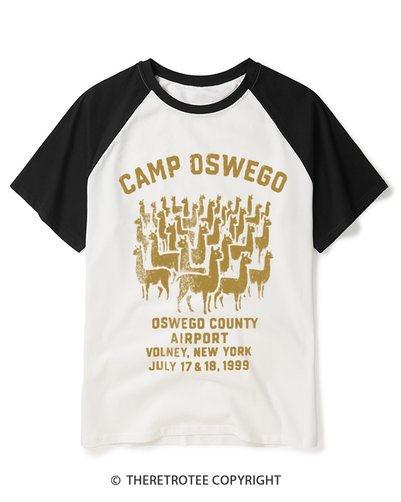 TheRetroTee Camp Oswego Retro 1999 Raglan Baseball T-Shirt