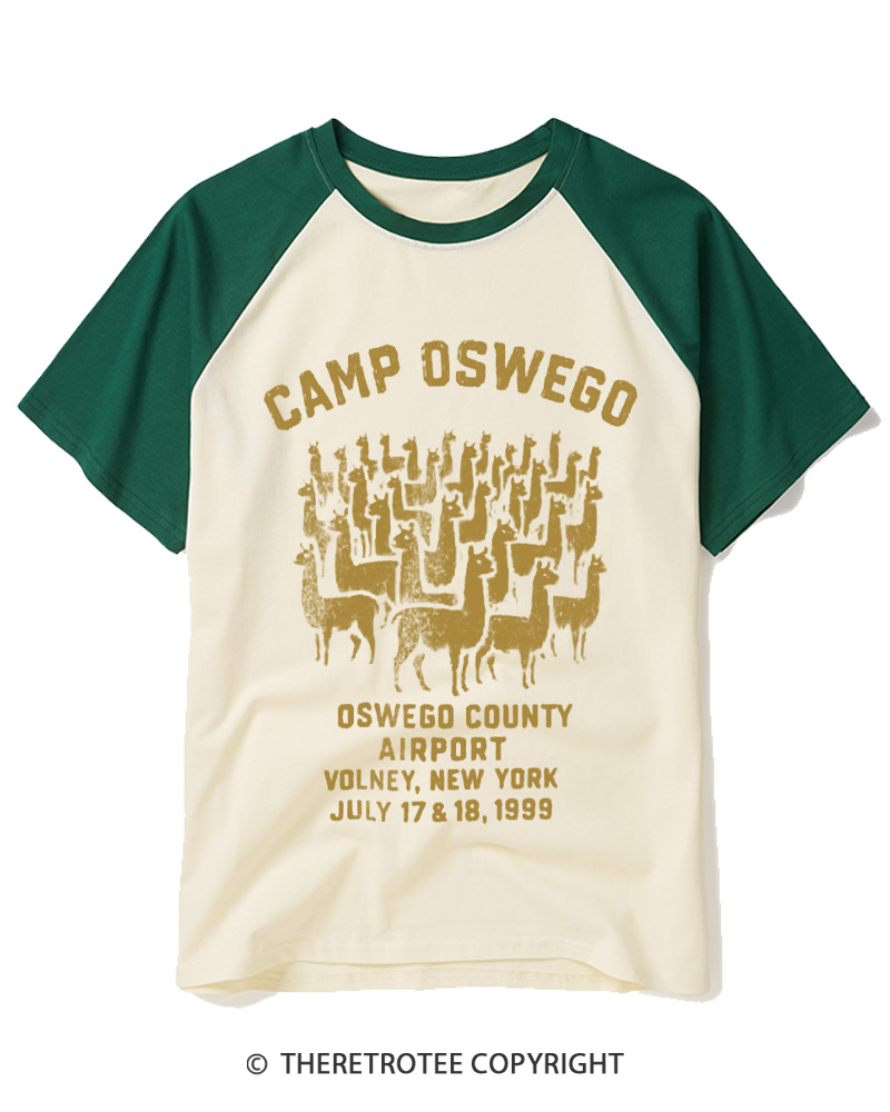 TheRetroTee Camp Oswego Retro 1999 Raglan Baseball T-Shirt