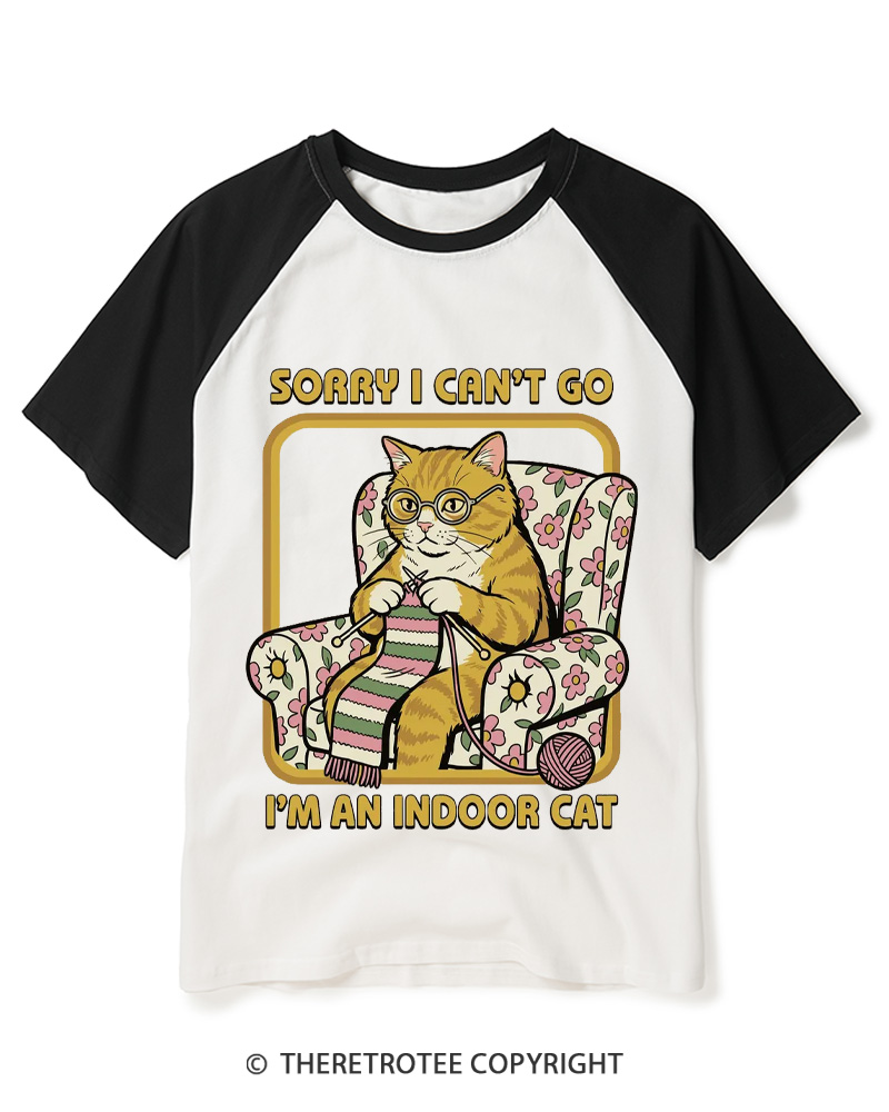 TheRetroTee Sorry I Can't Go I'm an Indoor Cat 1970s Raglan Baseball T-Shirt