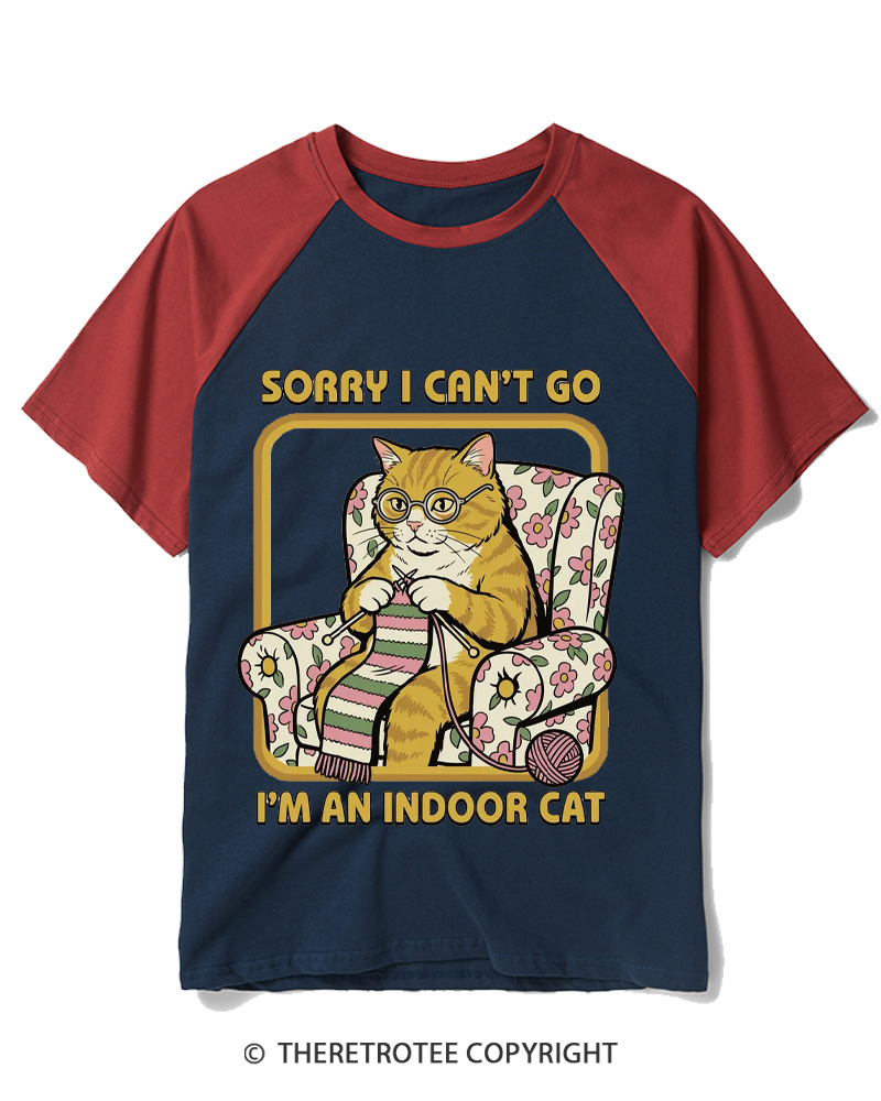 TheRetroTee Sorry I Can't Go I'm an Indoor Cat 1970s Raglan Baseball T-Shirt