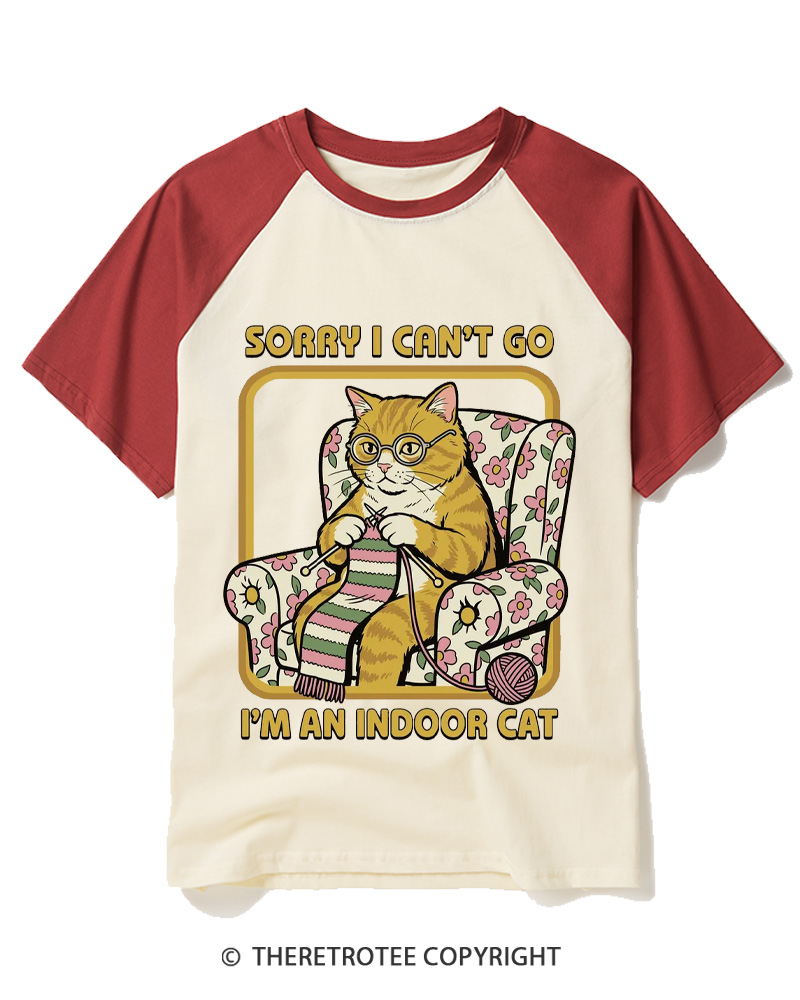 TheRetroTee Sorry I Can't Go I'm an Indoor Cat 1970s Raglan Baseball T-Shirt
