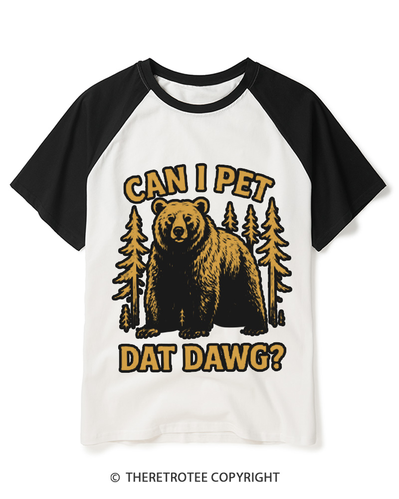 TheRetroTee Can I Pet Dat Dawg 1980s Raglan Baseball T-Shirt