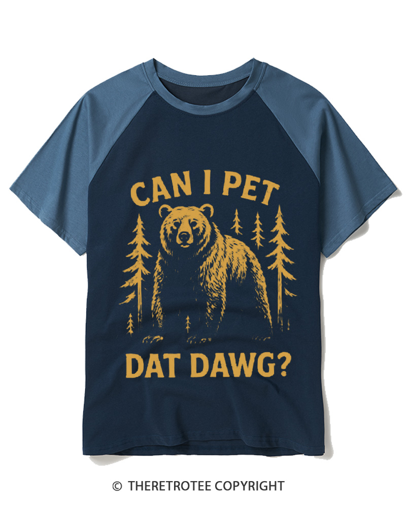 TheRetroTee Can I Pet Dat Dawg 1980s Raglan Baseball T-Shirt