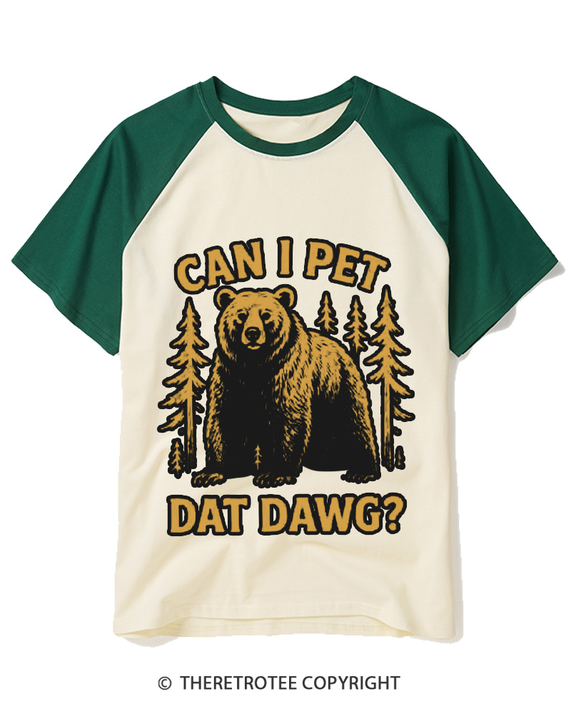 TheRetroTee Can I Pet Dat Dawg 1980s Raglan Baseball T-Shirt
