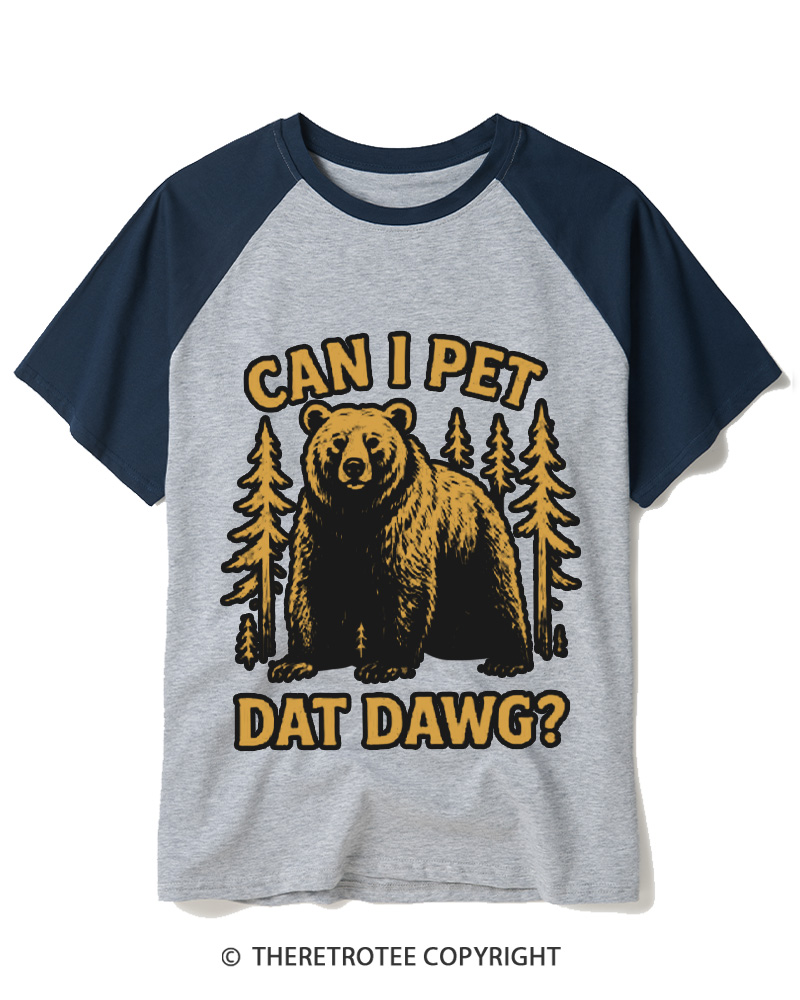 TheRetroTee Can I Pet Dat Dawg 1980s Raglan Baseball T-Shirt