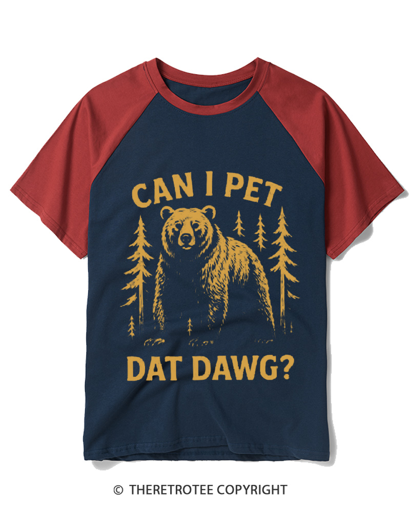 TheRetroTee Can I Pet Dat Dawg 1980s Raglan Baseball T-Shirt