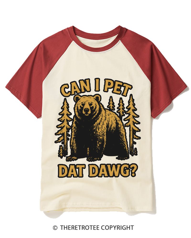 TheRetroTee Can I Pet Dat Dawg 1980s Raglan Baseball T-Shirt