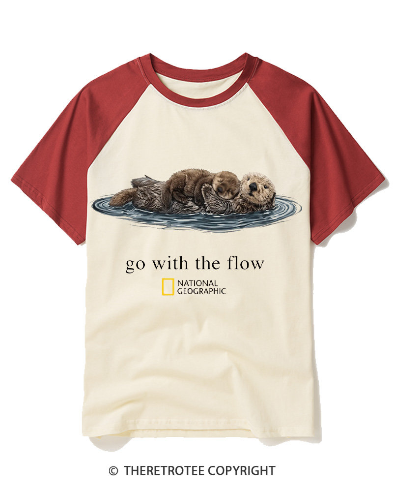 TheRetroTee Go With The Flow 1990s Raglan Baseball T-Shirt